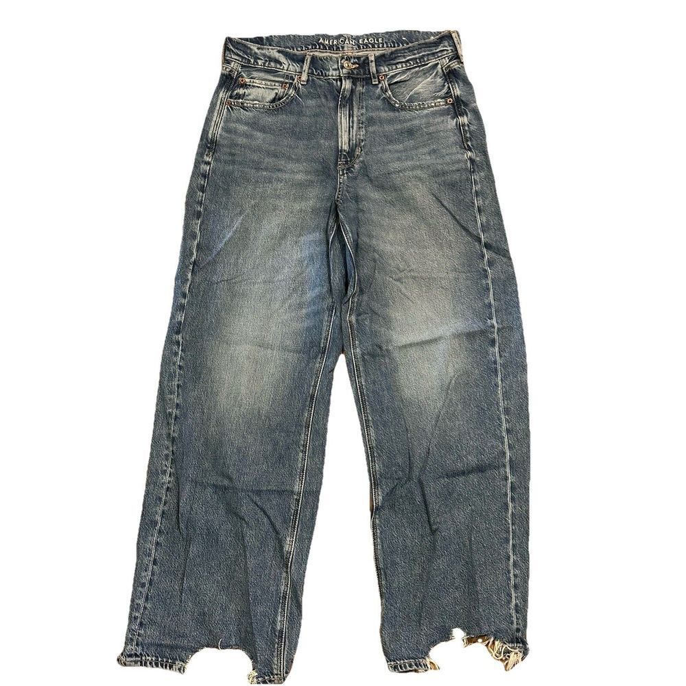 American Eagle Dreamy Drape Super High Rise Baggy Wide Leg Jeans 12 EUC